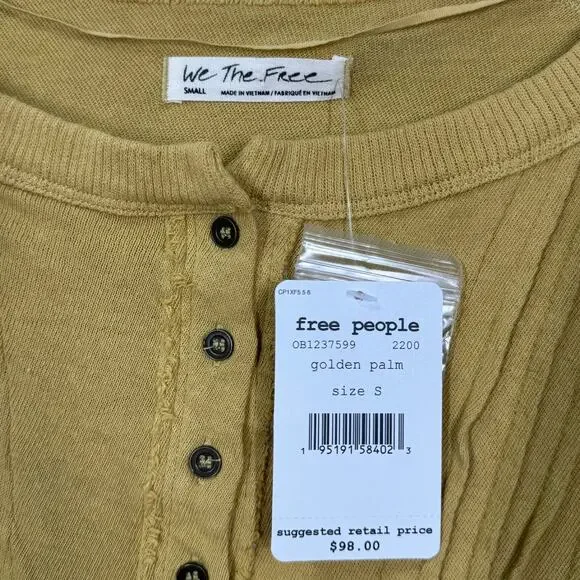 Free People We The Free Roxy Tee Small NWT New Golden Palm Boho Casual Top - Picture 6 of 7